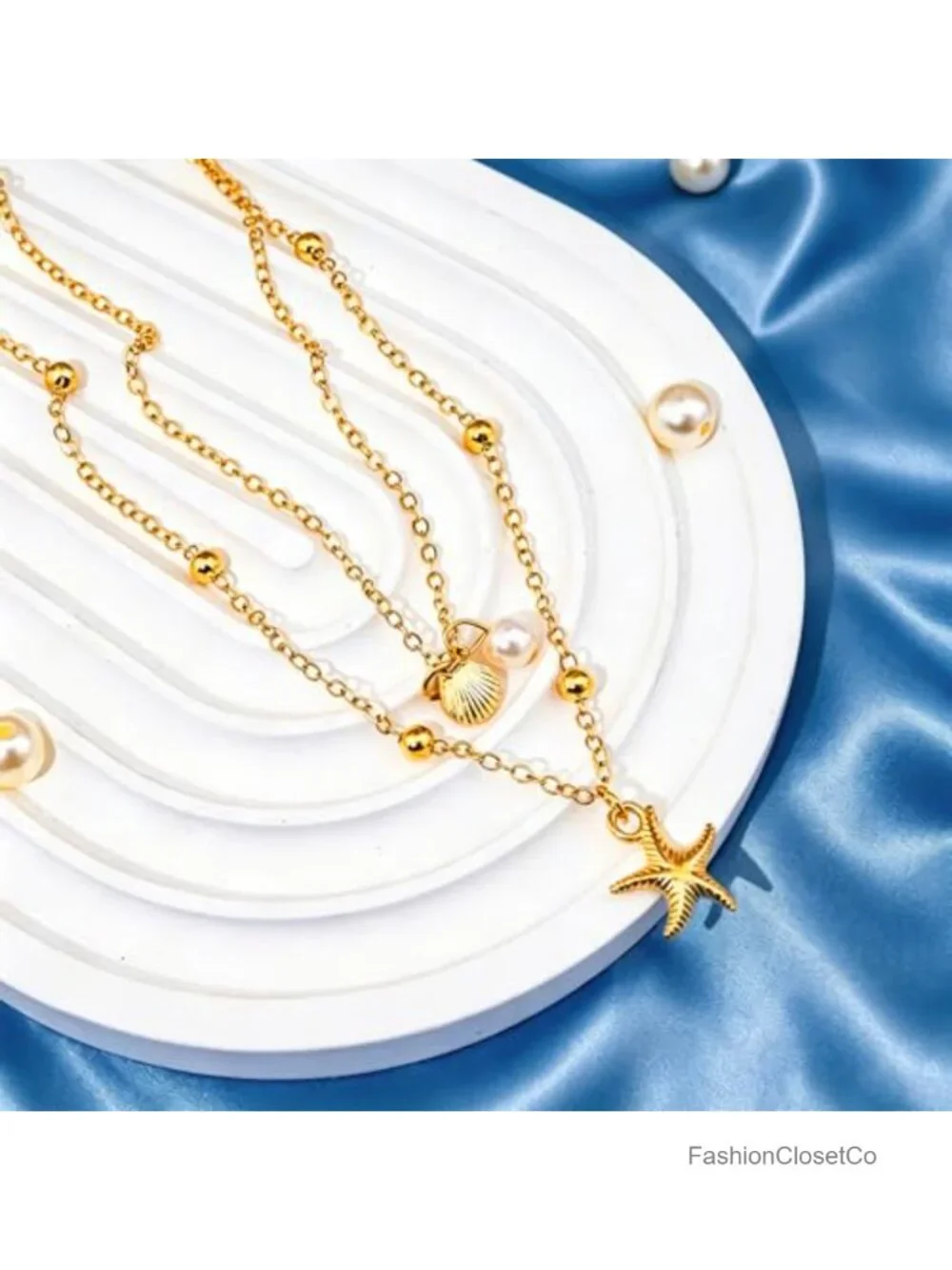 Layered Shell & Starfish Pendant Necklace, Zinc Alloy, Adjustable